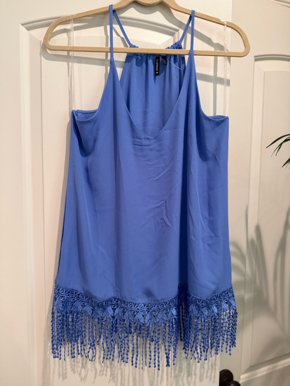 HeartSoul Periwinkle Blue halter v neck Fringe Hem Spaghetti Strap